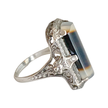 Load image into Gallery viewer, Art Deco Agate & Sterling Silver Ring