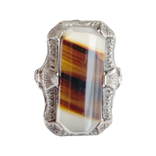 Load image into Gallery viewer, Art Deco Agate & Sterling Silver Ring