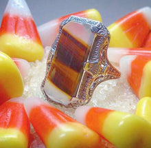 Load image into Gallery viewer, Art Deco Agate & Sterling Silver Ring