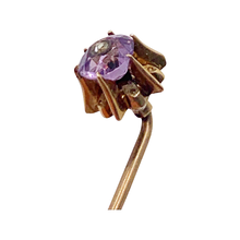 Load image into Gallery viewer, sold - Antique Amethyst & Diamond Gold Stickpin