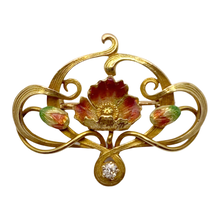 Load image into Gallery viewer, Art Nouveau Diamond & Enamel Gold Brooch