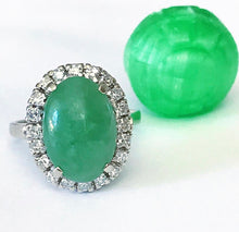 Load image into Gallery viewer, Jade & Diamond Halo White Gold Dinner Ring