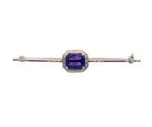 Load image into Gallery viewer, Antique Amethyst & White Gold Bar Brooch