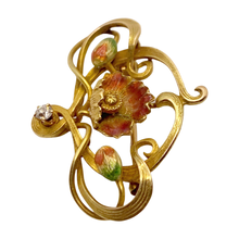 Load image into Gallery viewer, Art Nouveau Diamond & Enamel Gold Brooch