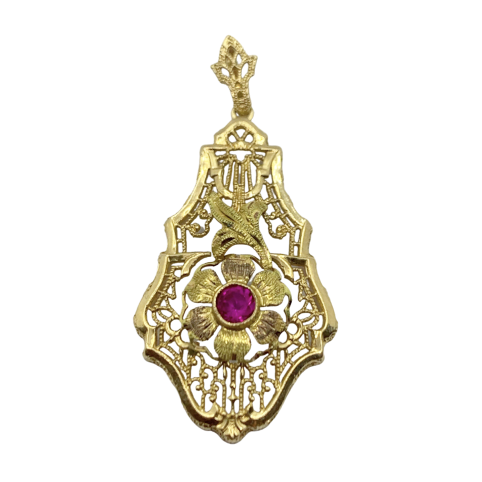 sold - Gold & Red Spinel ESEMCO Pendant