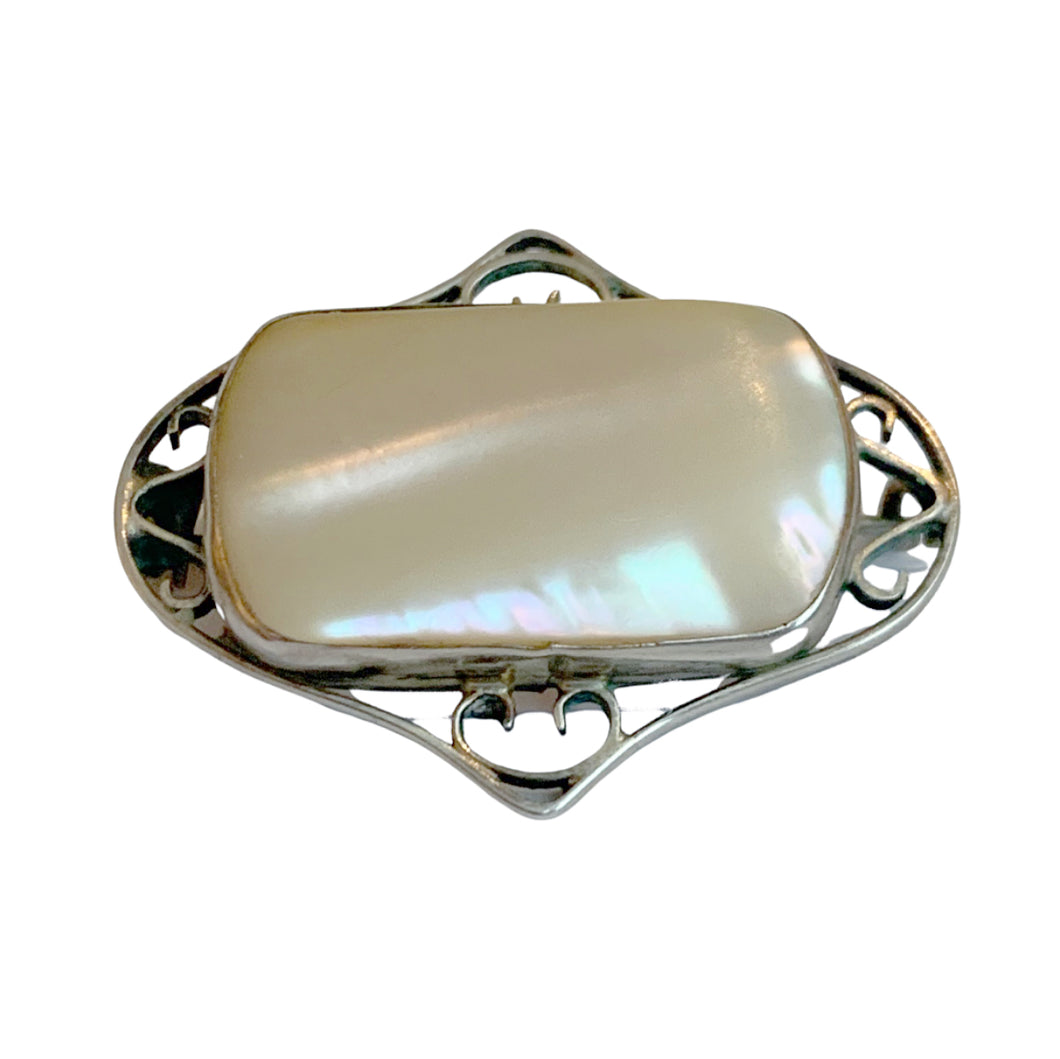 Sold - Arts & Crafts Mother of Pearl & Silver Brooch