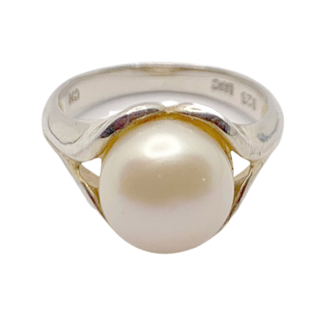 sold - Cultured Button Pearl Vermeil Ring