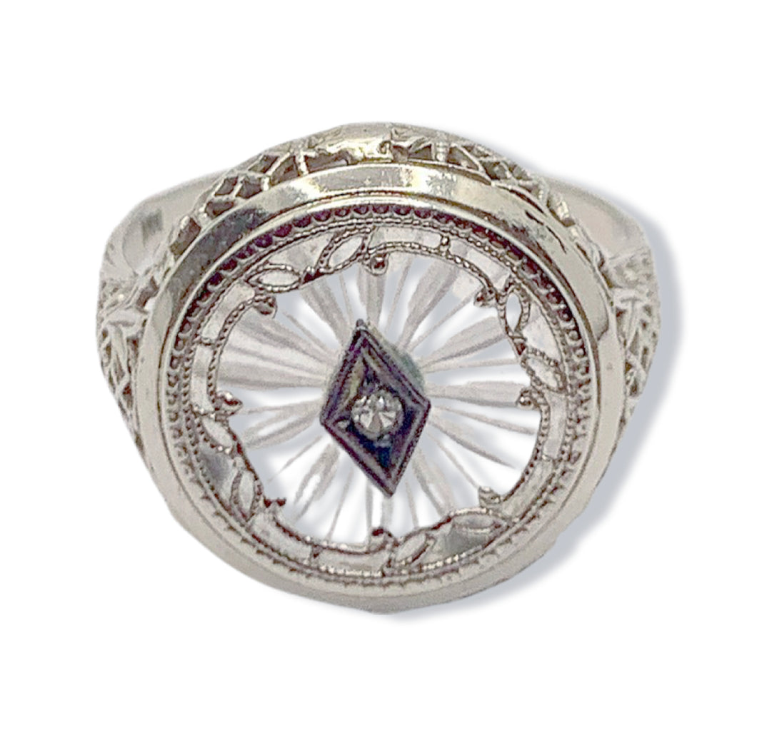 sold - Camphor Glass & Diamond White Gold Ring