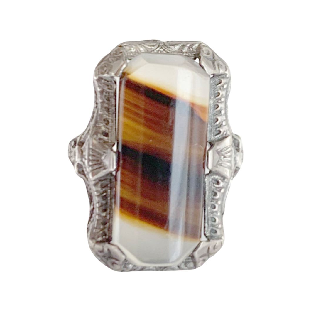 Art Deco Agate & Sterling Silver Ring