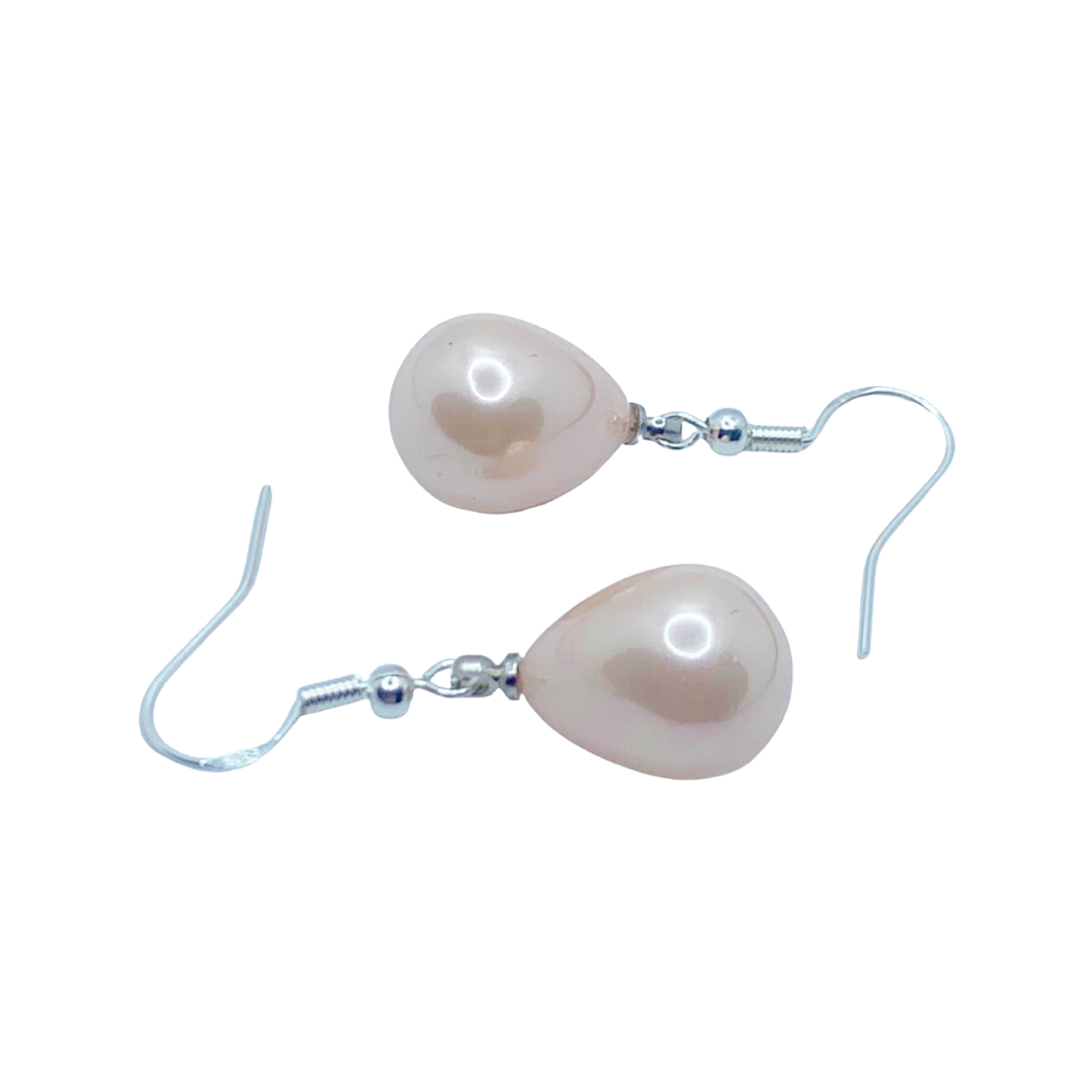 Sold - Pink Glass Pearl Drop Earrings in Sterling Silver