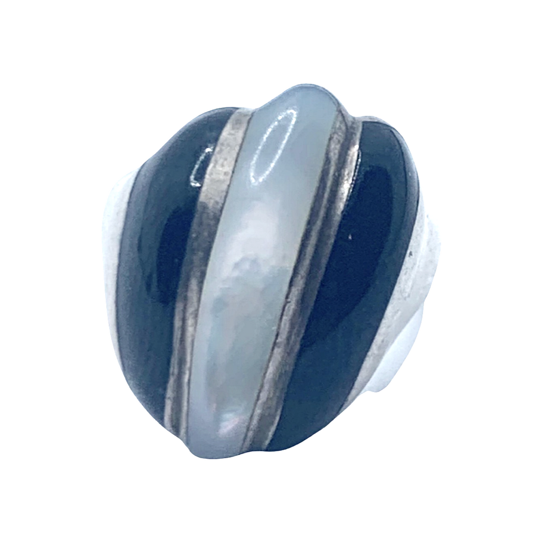 Onyx, Mother of Pearl & Sterling Silver Ring