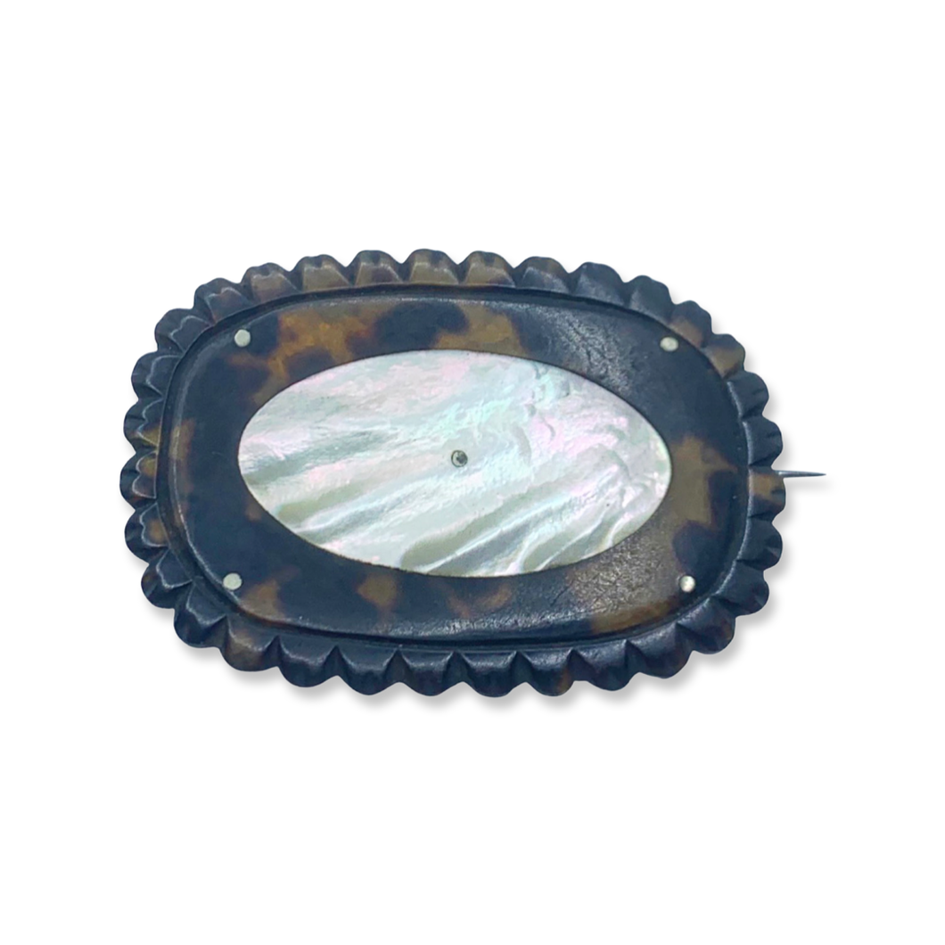 Antique Tortoise Shell & Mother of Pearl Brooch