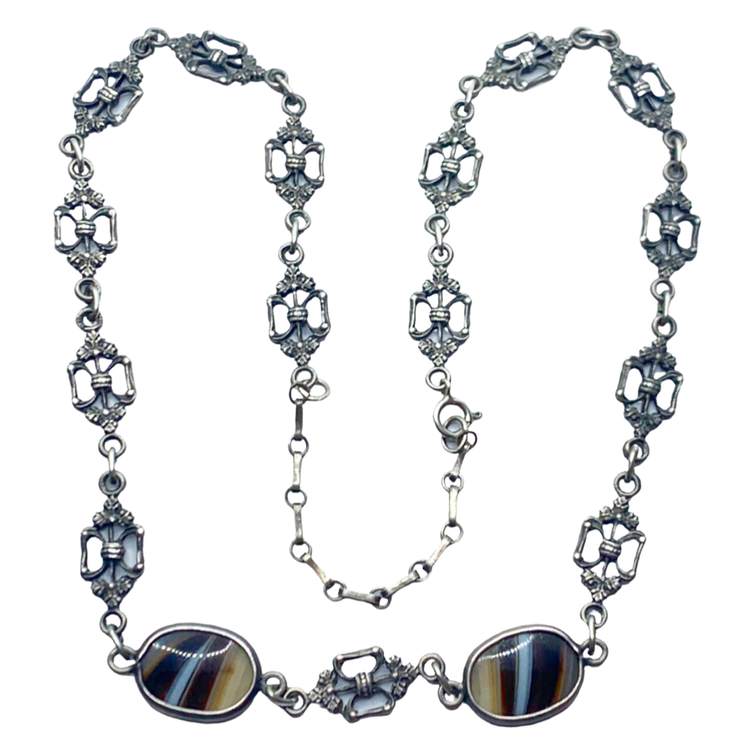 Sold - Art Deco Banded Agate & Silver Necklace