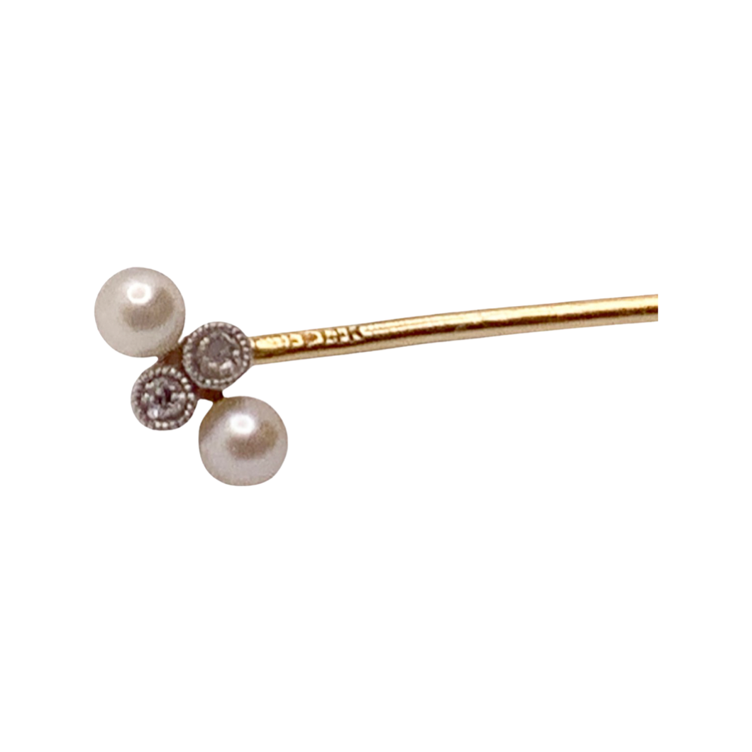 sold - Antique Pearl & Diamond 14k Gold Stickpin