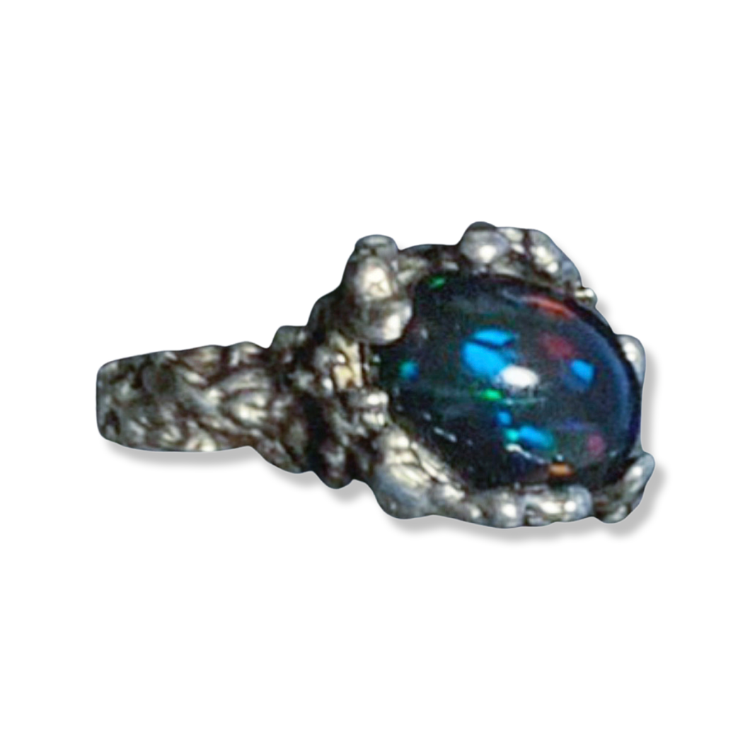 sold - Black Ethiopian Welo Opal Sterling Silver Ring