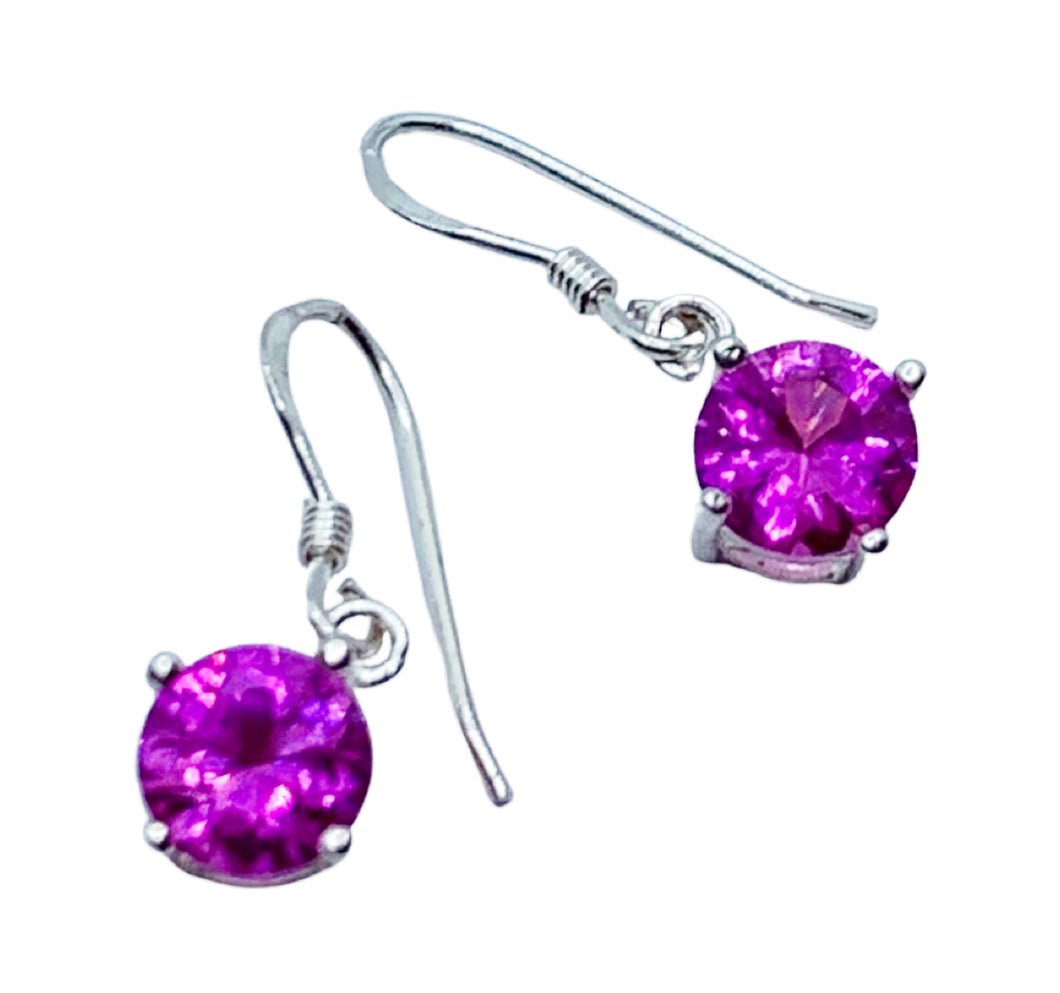 Pink Sapphire & Sterling Silver Drop Earrings