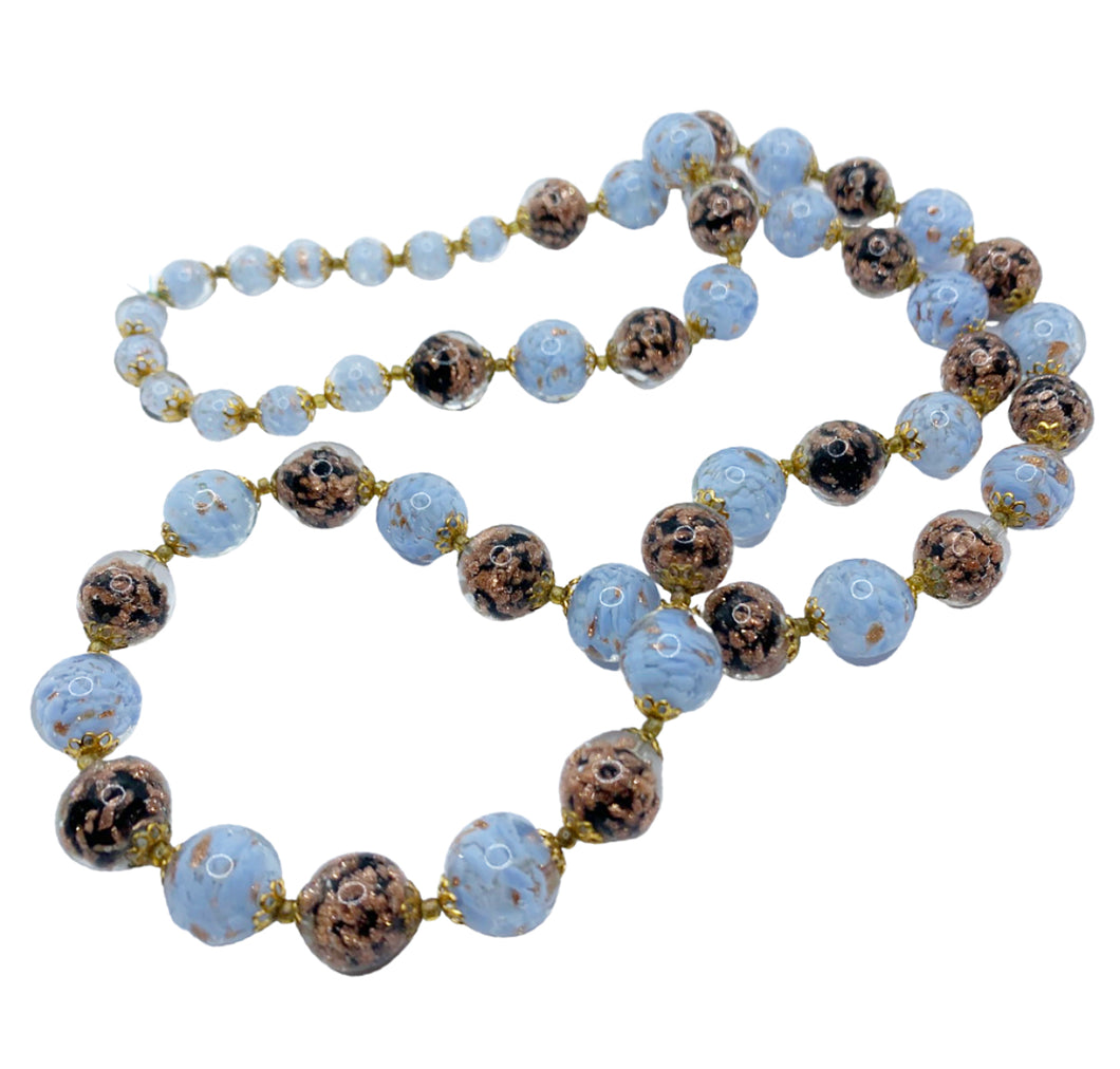 Blue & Gold Venetian Glass Bead Necklace