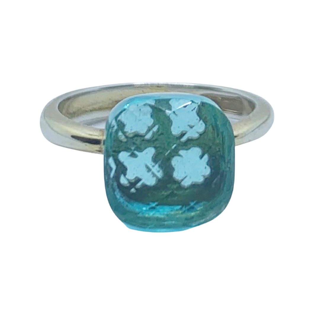 sold - Blue-Green Topaz and Gold washed Sterling Silver Ring
