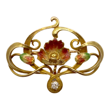 Load image into Gallery viewer, Art Nouveau Diamond &amp; Enamel Gold Brooch
