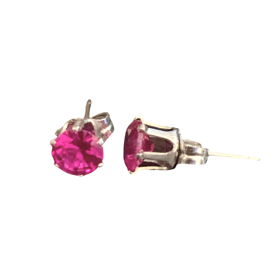 sold - Pink Sapphire & Sterling Silver Stud Earrings