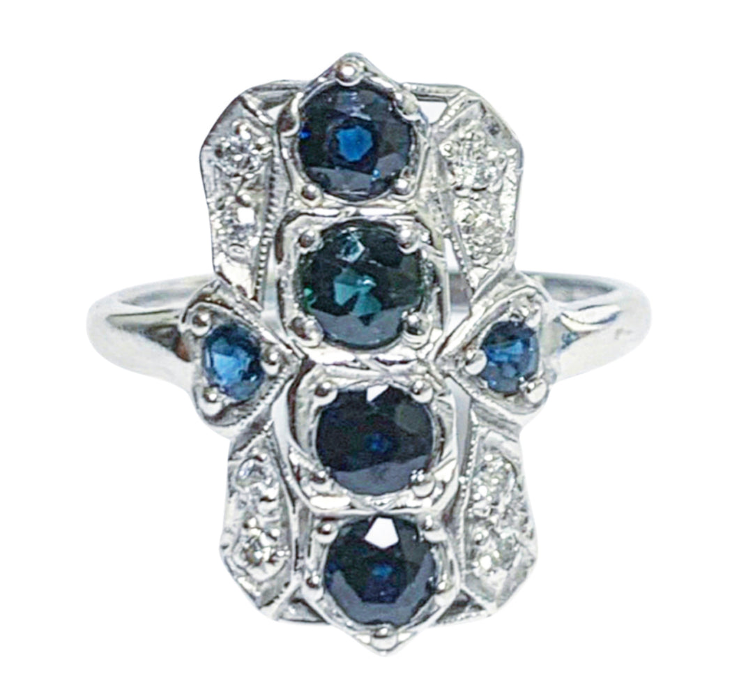 Art Deco Sapphire & Diamond White Gold Ring