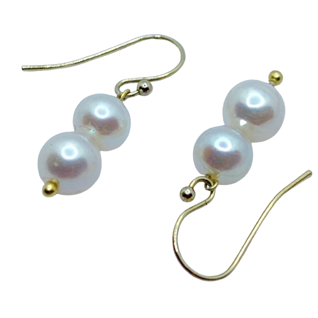 Sold - Double Round Pearl Drop Earrings in Vermeil