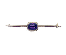 Load image into Gallery viewer, Antique Amethyst &amp; White Gold Bar Brooch
