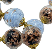 Load image into Gallery viewer, Blue &amp; Gold Venetian Glass Bead Necklace

