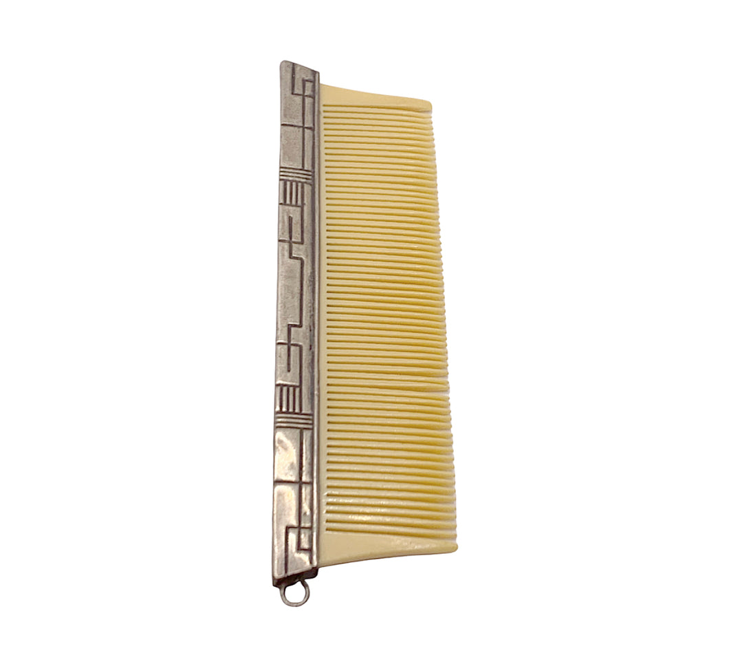 Sold - Art Deco Silver and Celluloid Comb