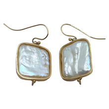 Load image into Gallery viewer, Geometric Coin Pearl &amp; Gold Earrings
