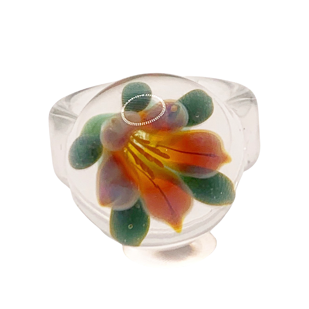 sold - Art Glass Flower Ring