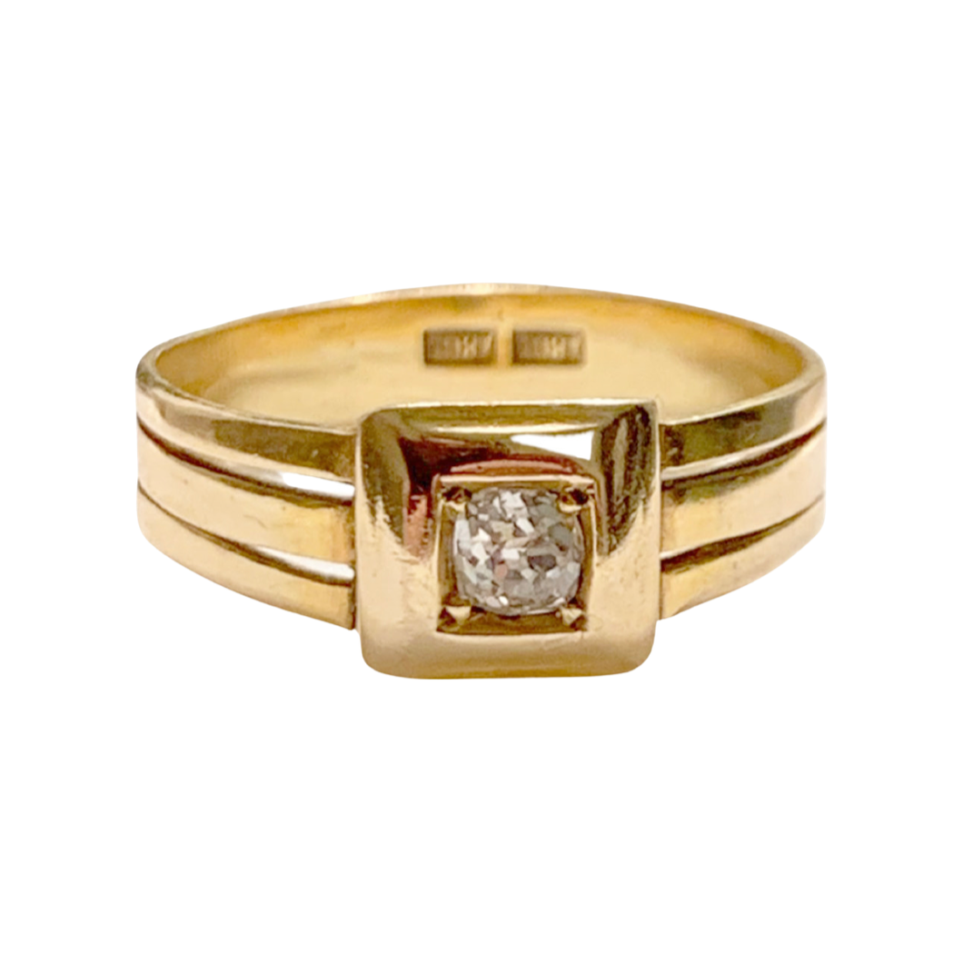 Old Mine Cut Diamond & Yellow 18k Gold Ring