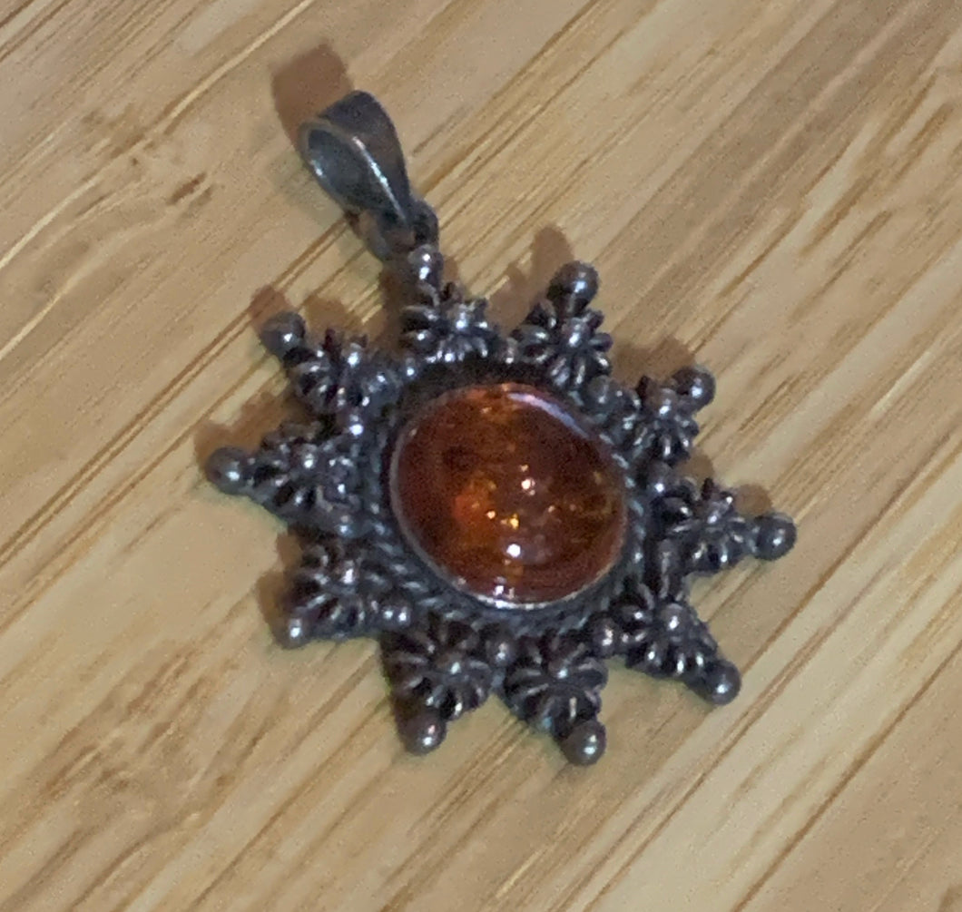 sold - Amber & Silver Pendant